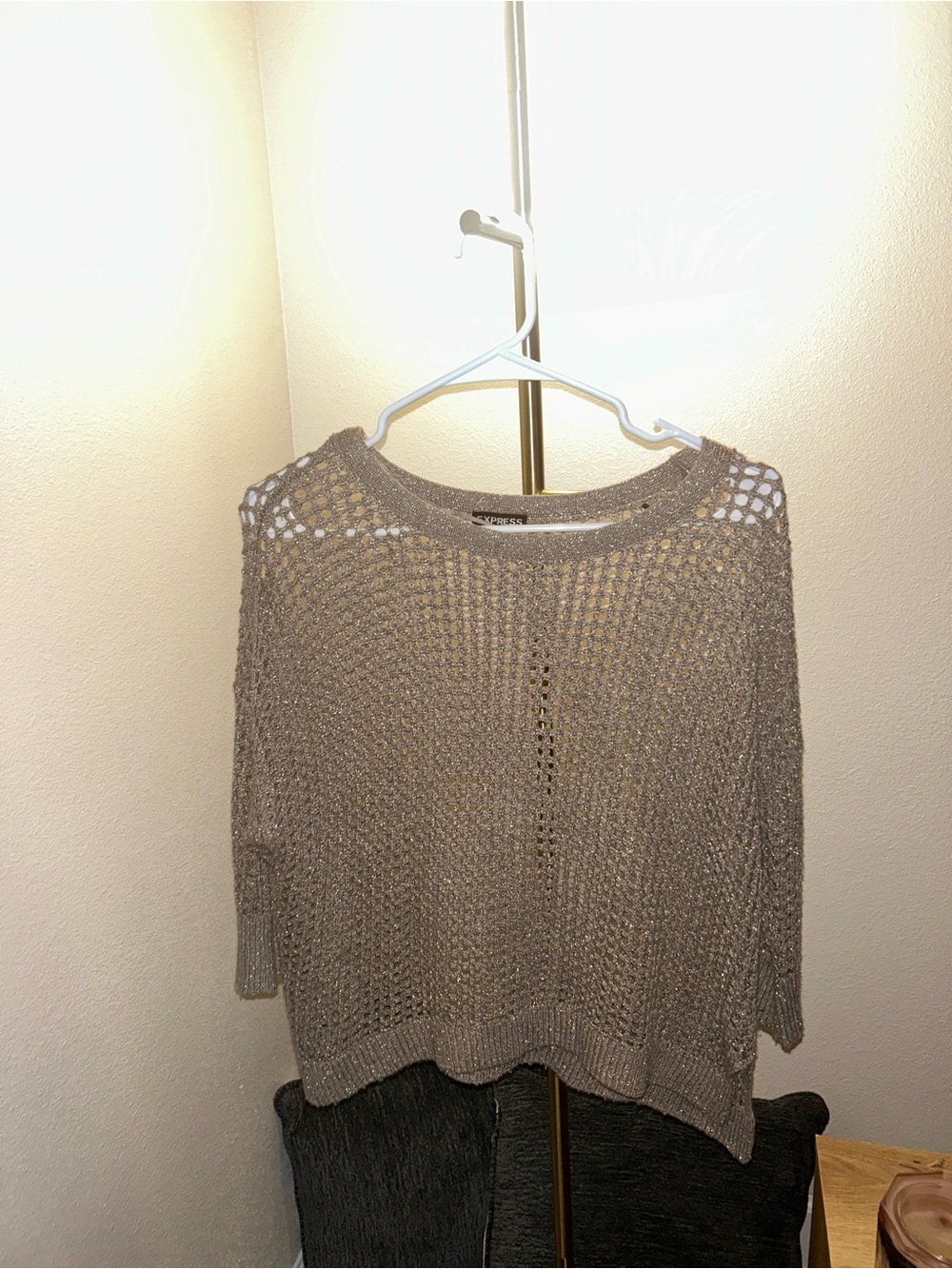 Express Openwork Knit Scoop Neck Sweater - Taupe
